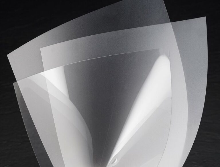 Three sheets of polyester film fanned out