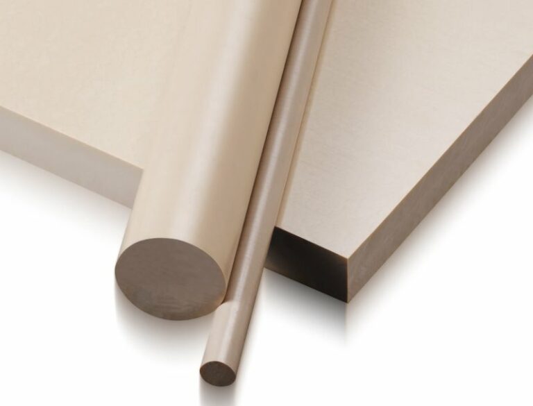 a sheet, rod, and tube of PEEK stacked