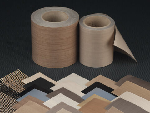two rolls and several swatches of PTFE tapes in various colors