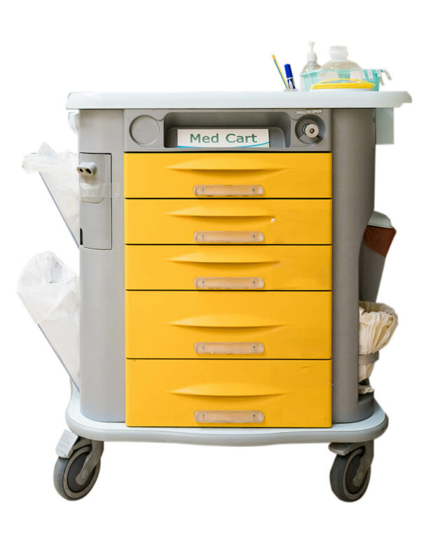 yellow medical cart made from KYDEX thermoplastic