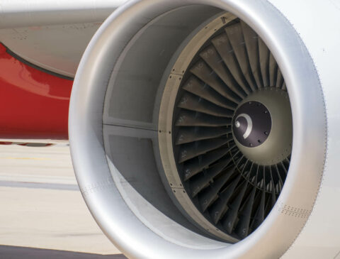 close up image of the front of a jet engine