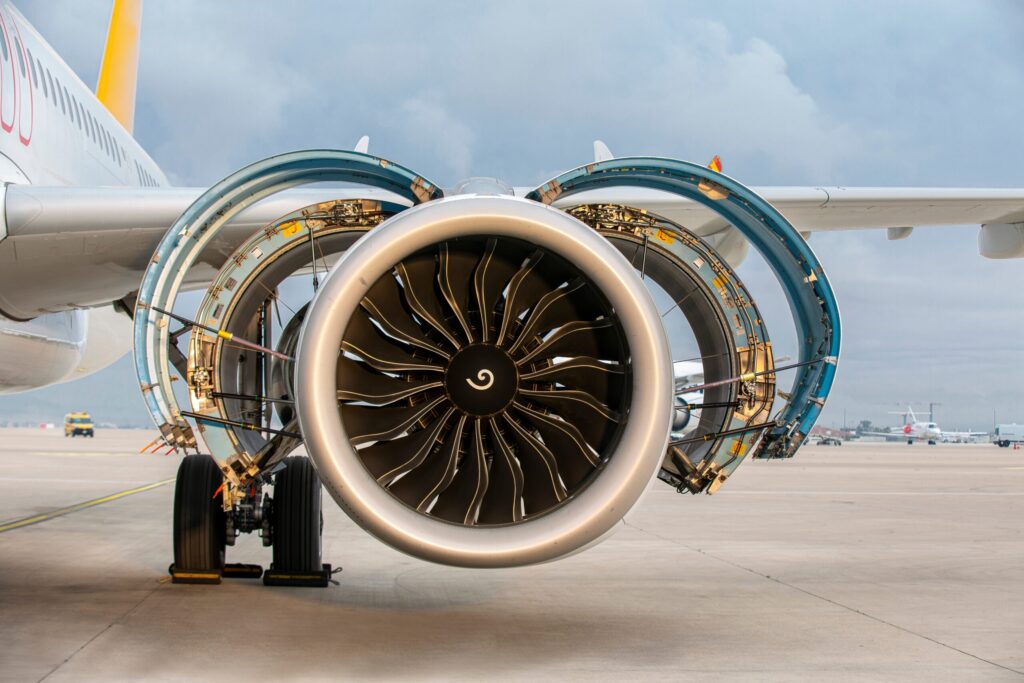 Jet,Engine,Of,A,Modern,Commercial,Aircraft,With,Nacelle,Covers